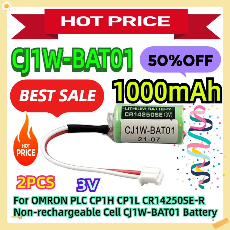 

1000mAh 3V 2pcs For OMRON PLC CP1H CP1L CR14250SE-R Non-rechargeable Cell CJ1W-BAT01 Battery