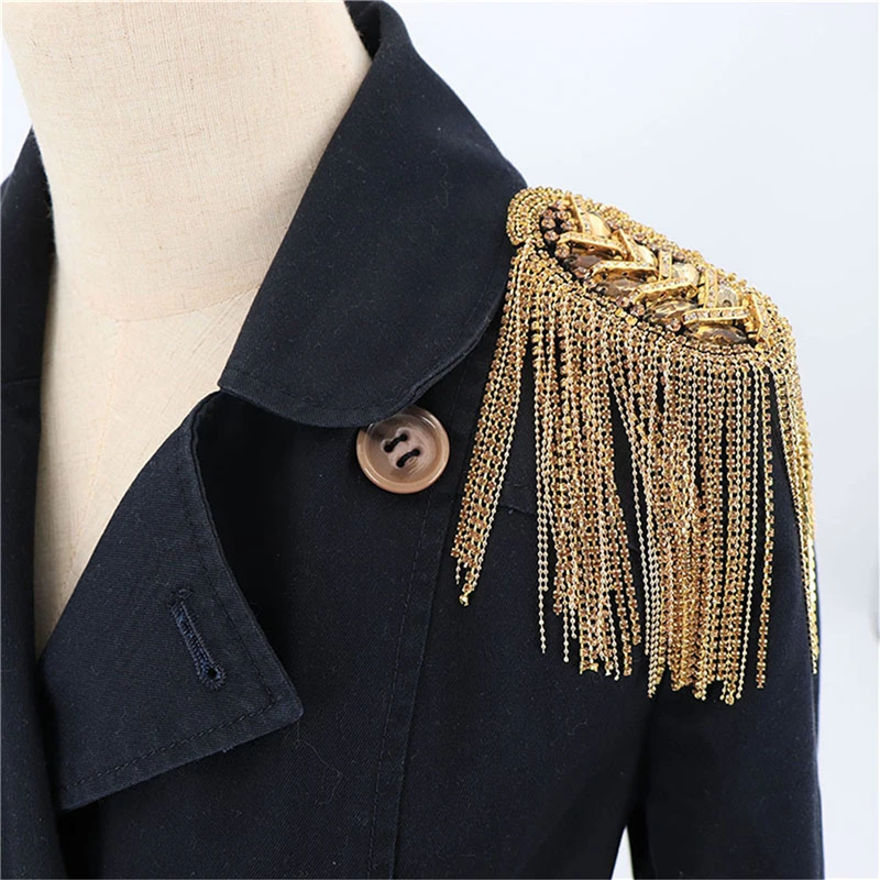 1Pc Fashion Handmade Shoulder Jewelry Tassel Rhinestones Epaulettes Clothing Accessories Brooch Epaulet Shoulder Brooches Gift