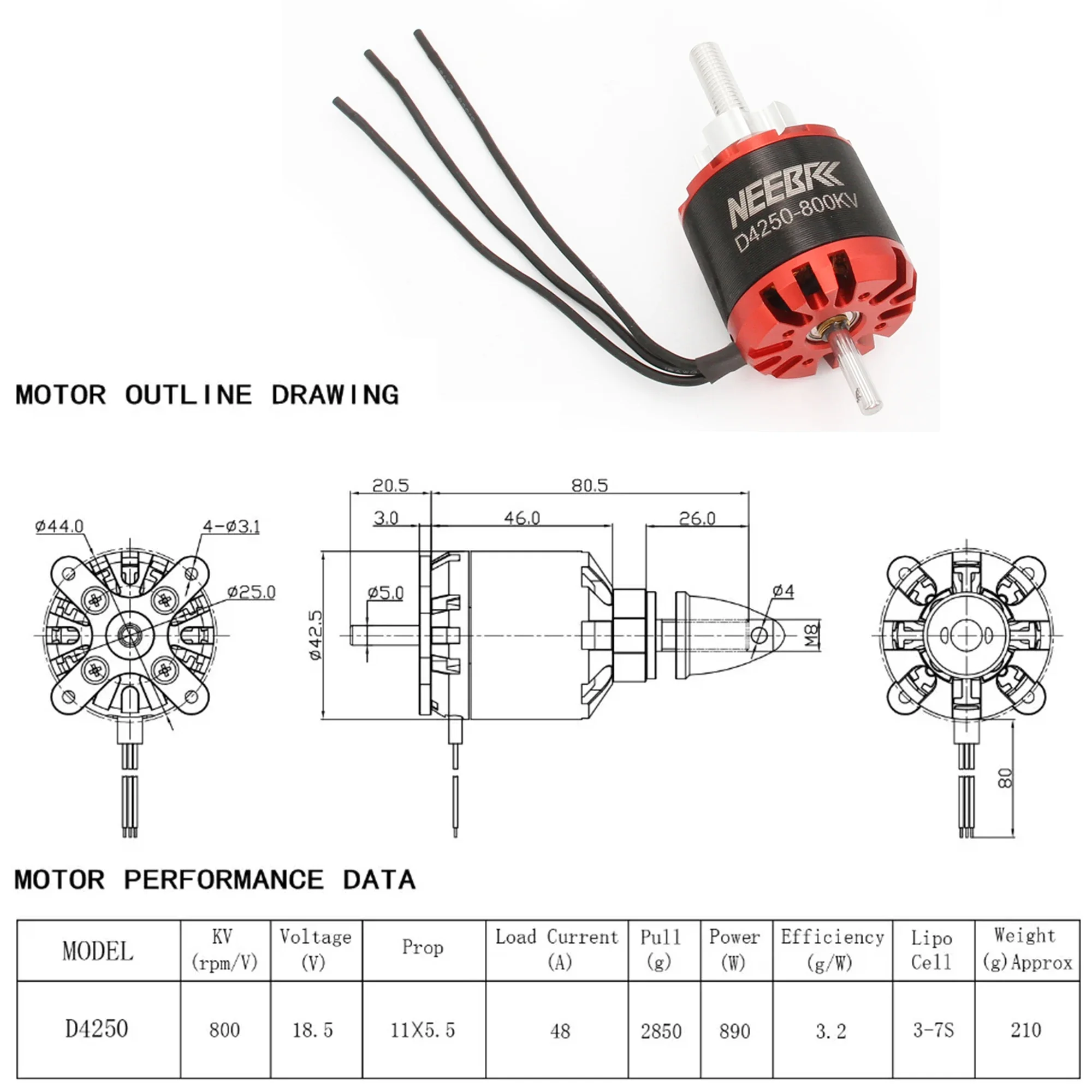 4250 800KV 600KV Outrunner Brushless Motor for RC FPV Racing Drone Fixed Wing Airplane Aircraft Multicopter ESC Model 3-7S