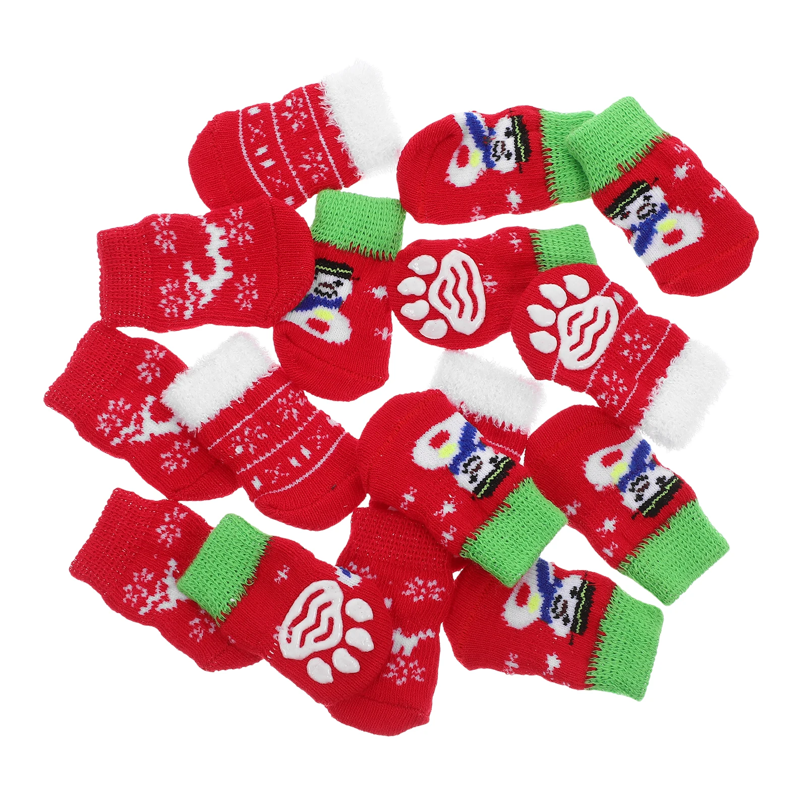 

4Sets Pet Christmas Socks Cotton Non Slip Cartoon Pattern Protect Paws Cold Snow Ice Salt Dog Cat Puppy Pet Socks