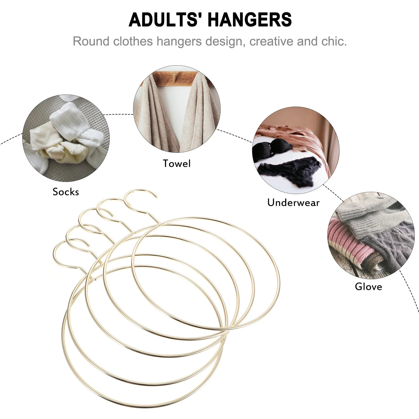 5 Pcs Brief Display Hoop Rack Racks Gold Curtain Rings Home Hangers Wardrobe Adults' Fashion Clothes Hanging Metal