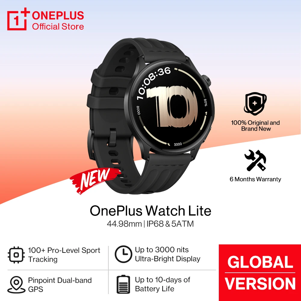 World Premiere OnePlus Watch Lite Smart Watch Global Version Up to 10 Days of Battery Life Dual Band GPS 1.46'' AMOLED  Display