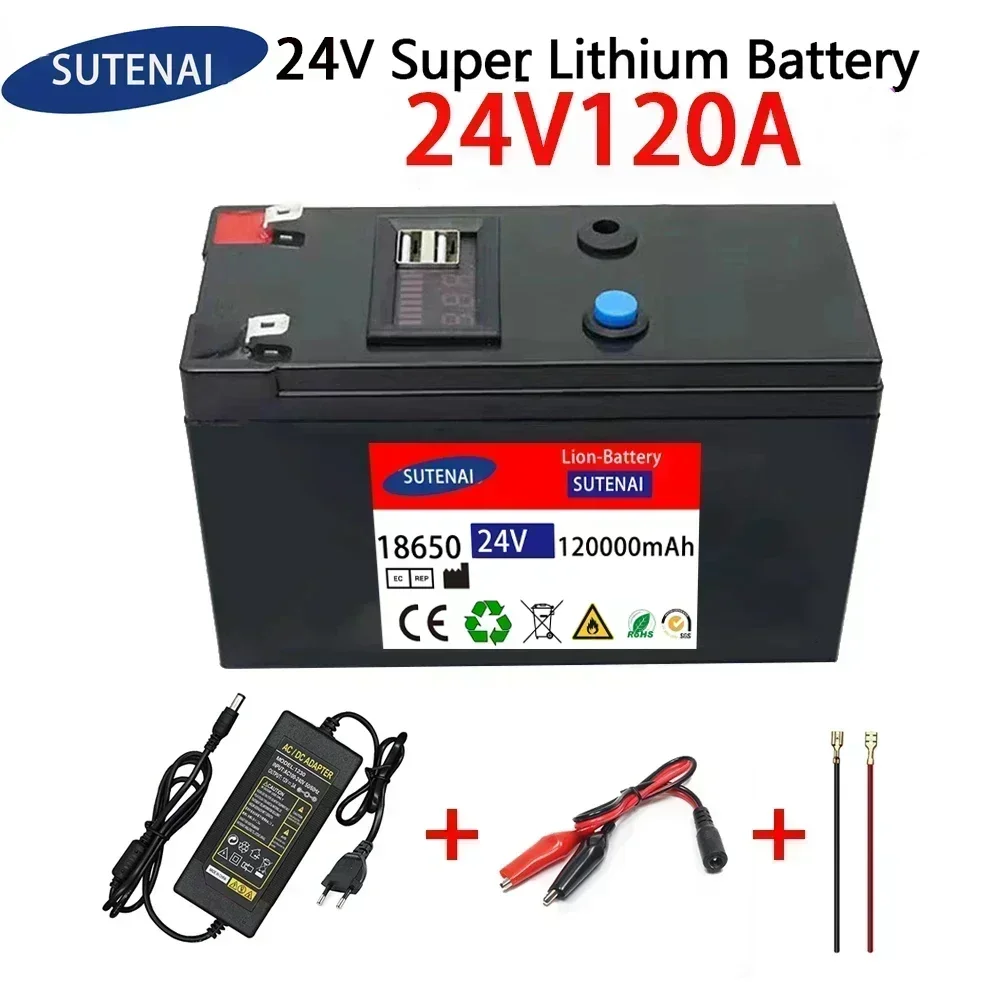 24V Battery 120Ah 18650 lithium battery pack Rechargeable battery for solar energy electric vehicle battery+25.2v2A charger