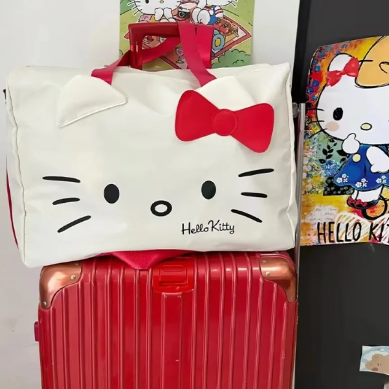 Hello Kitty Travel Bags Women Handbag Kawaii Foldable Waterproof Large Capacity Luggage Bag Storage Bag Tote Bag Hot Pink