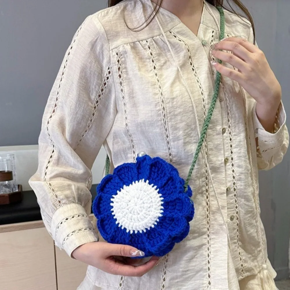 

Cute Knitted Sun Flower Weave Bag Messenger Bag Crochet Flower Shoulder Bag Romantic Rustic Beach Crossbody Bag Beach