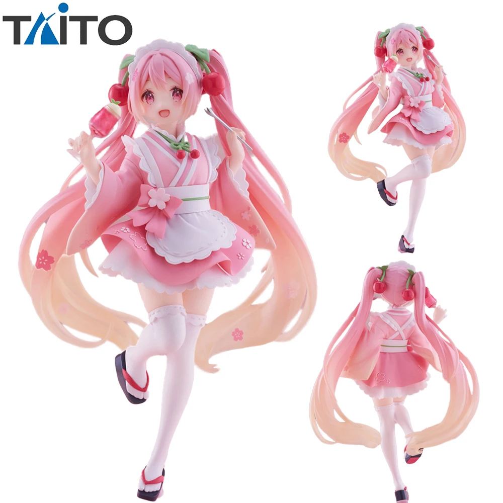 In Stock Original Taito Coreful Figure Vocaloid Hatsune Miku Sakura Wafuu Kissa Ver. Cute Anime Waifu Figures Model Toy for Fans