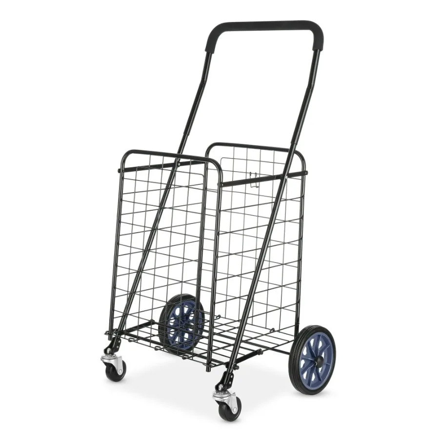 

Metal 1 Compartment Rolling Metal Shopping Utility Cart Black