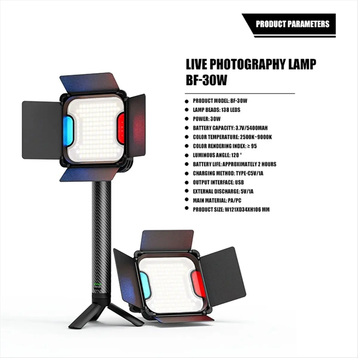【24h-vente-】-30w-led-lumiere-video-2500k-9000k-lumieres-de-photographie-lampe-de-remplissage-pour-studio-photo-180-°-cadre-de-support-rotatif-exterieur