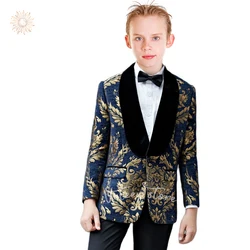 Ternos formais para meninos, 2 peças, smoking floral, colete, blazer, calças, festa, casamento, jantar