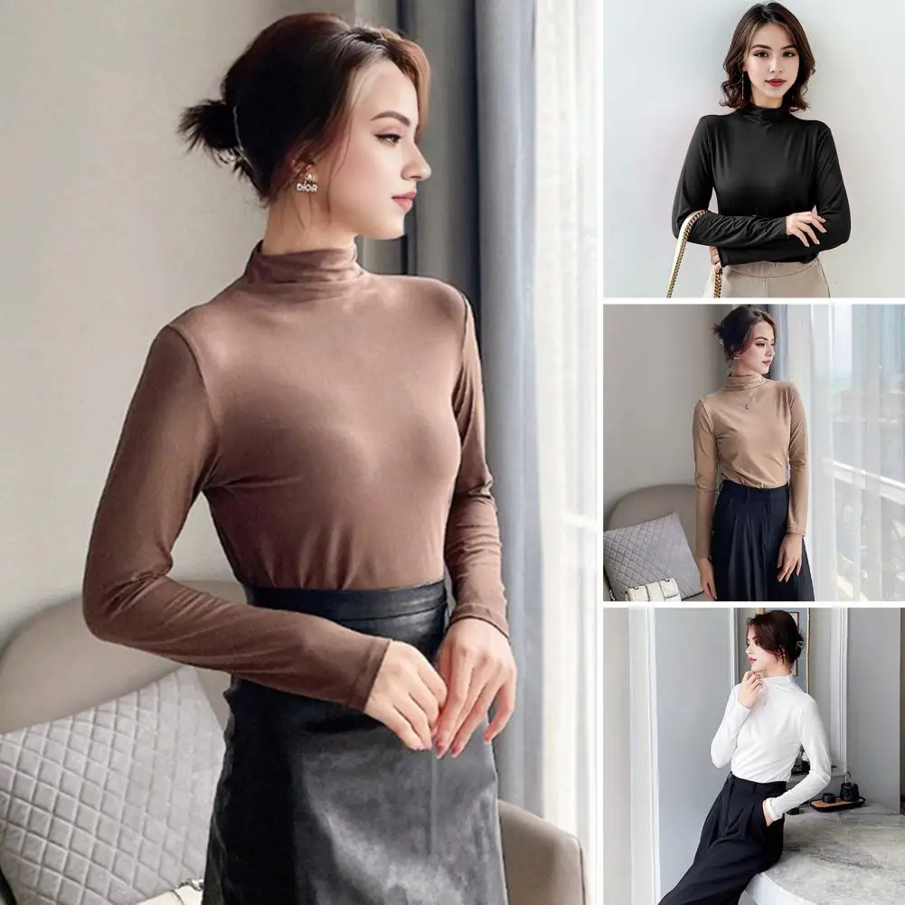 Comfortable Half-high Collar Top Stylish Women's Long Sleeve Tops Slim Fit Half-high Collar Shirt for Daily Wear Work Sexy