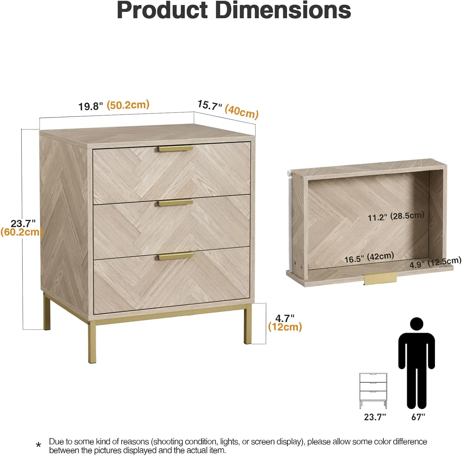 Anmytek 3 Drawer Nightstand for Bedroom, Modern Wood Nightstand Square Bedside Table End Table with Storage for Bedroom Room