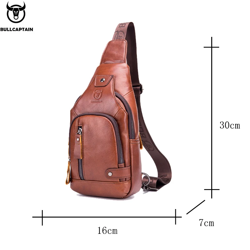 Bullcaptain Leather Large Capacity Chest Bag Men\'s Shoulder Bag with USB Port for Outdoor Casual Activities