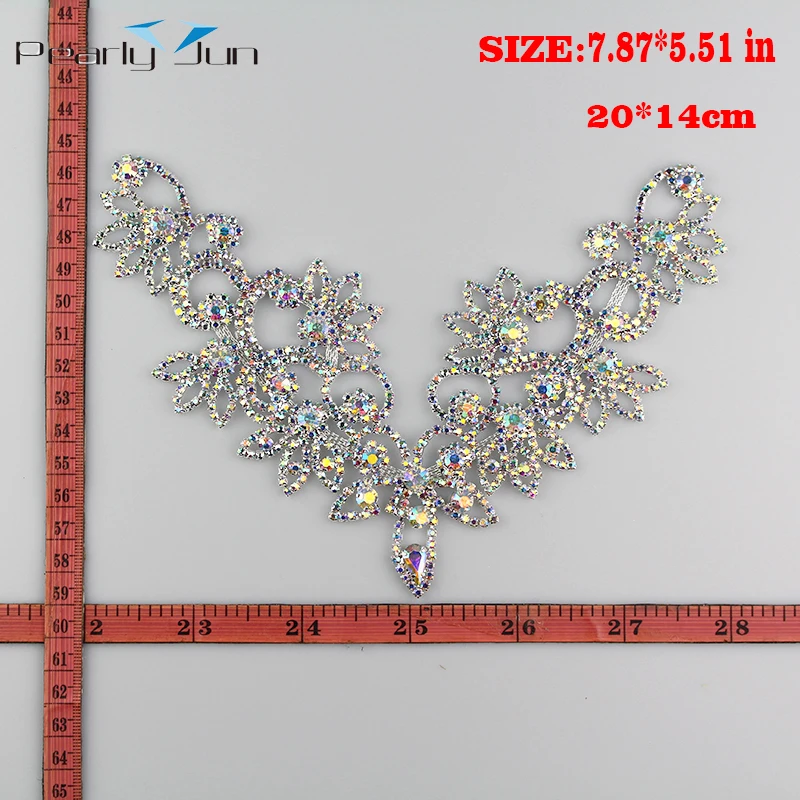 1 Pieces of 20cm*14cm Rhinestone Applique Collar Crystal AB Color Accessories for Wedding Dress DIY Sewing Accessories YL012