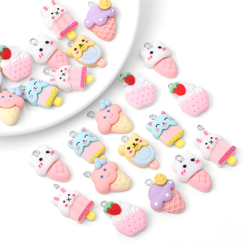 6/12pcs Cute Candy Ice Cream Cake Resin Charm Christmas Pendnat for DIY Necklace Bracelet Earring Jewelry Making Craft Ornaments