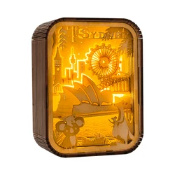 Wood Laser Caving Lamp Led Light Box Sydney City Baby Night Light Usb Table Lamp For Bedroom Room Decoration Kids Brithday Gift