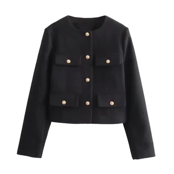 Women’s Tweed Cropped Jacket 6 MUJER Tweed Cropped Jacket Woman Long Sleeve Vintage Jacket Woman Fashion Button Elegant Jackets For Women New In Short Coats 6