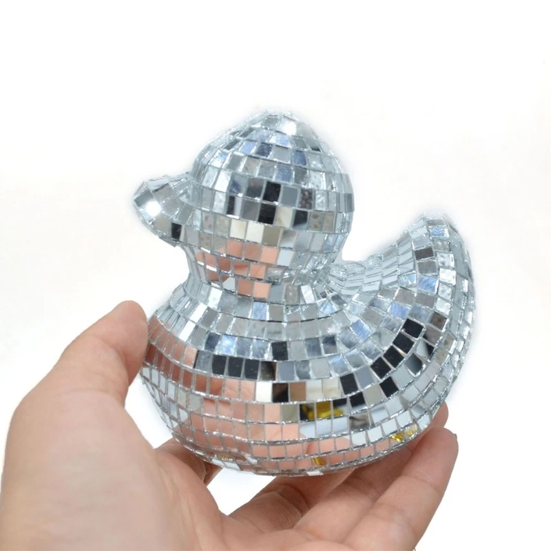 Fashion Silver Duck Glass Mirrored Figurine Fashionable Reflective Dsicos Ornament for Birthday Party Stage Decoration