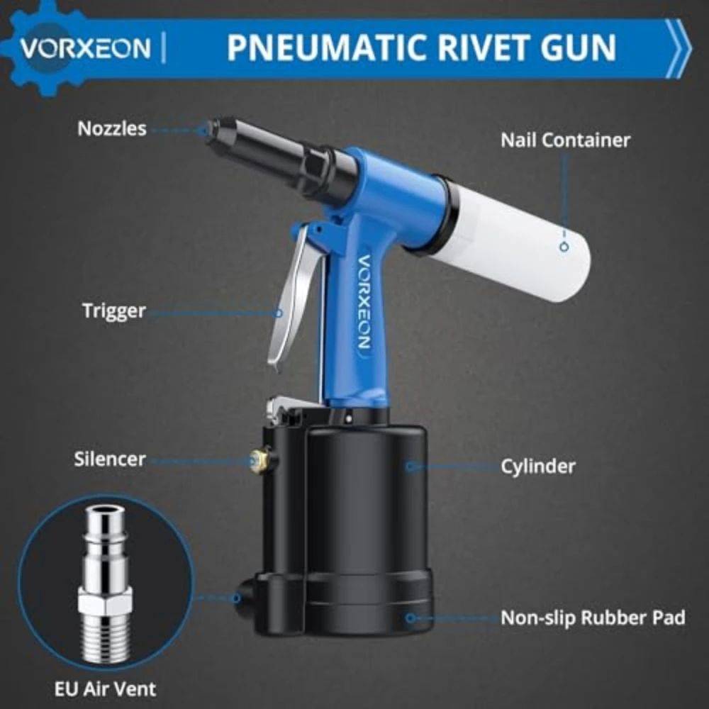 مسدس برشام الهواء الهوائي مع 500 المسامير العمياء طقم ألومنيوم البوب الهواء المبرشم سحب الضغط 3097 رطل أداة هوائية شديدة التحمل #4