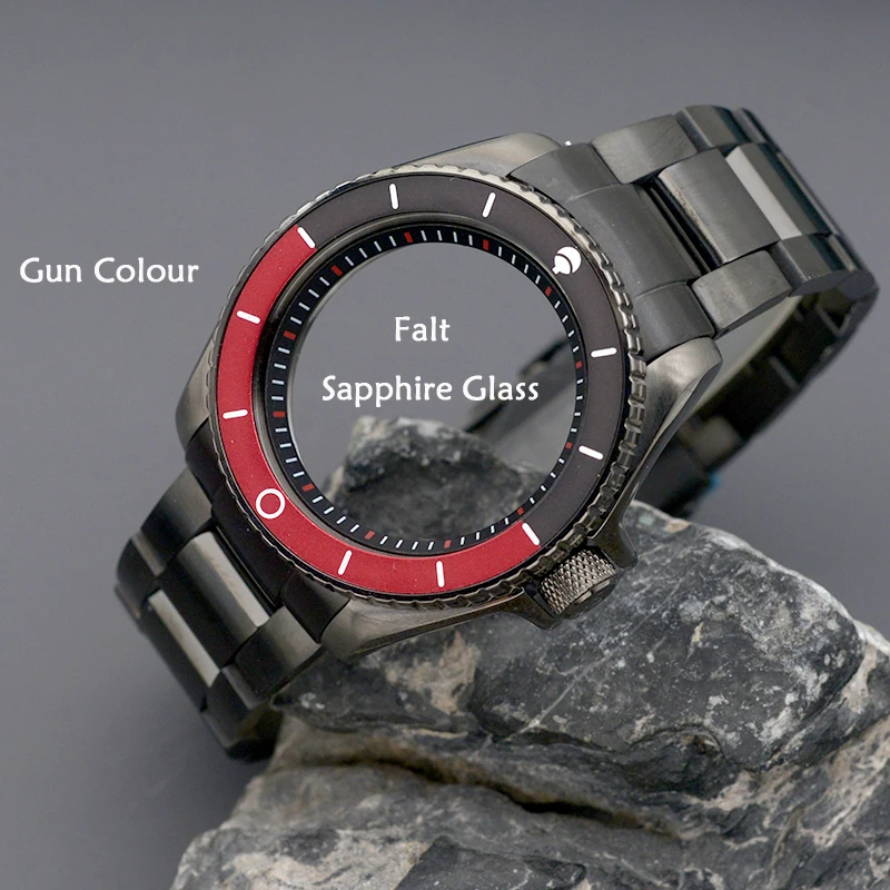 Gun Colour Men's Watch Case And Bracelet Fit NH34 NH35 NH36 Automatic Movement Sapphire Glass 200M Waterproof SKX007 SKX009Case view 4