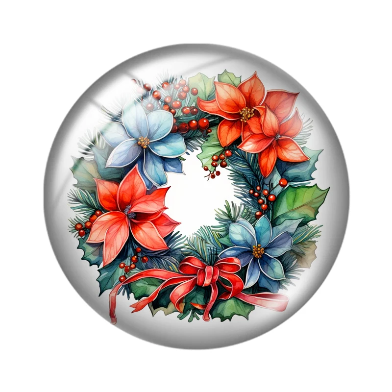 Christmas Wreath  10pcs 12mm/18mm/20mm/25mm Round photo glass cabochon flat back Making findings for bracelets