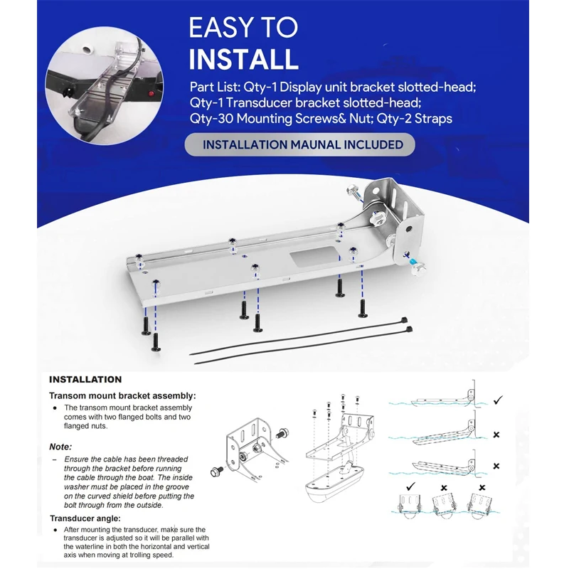 000-12603-001 Transom Transducer Mount Bracket for StructureScan 3D, HD and TotalScan Skimmer Transducers, Boat Parts