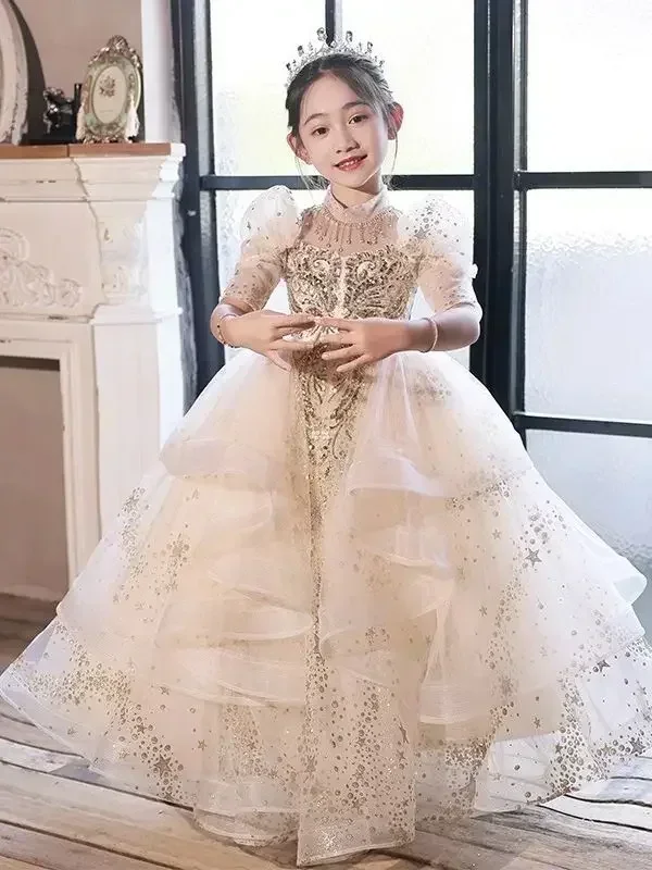 Kinder Hochzeit Blumenmädchen Hochzeit Mädchen Gastgeber Prinzessin Klavier Performance Kleid Frühling