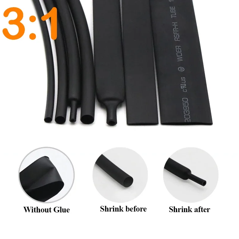 

1/5/10/25/50/100M 3:1 Heat Shrink Tubing No Glue Diameter 1.5mm~50mm Ratio Waterproof Wire Wrap Insulated Lined Cable Sleeve