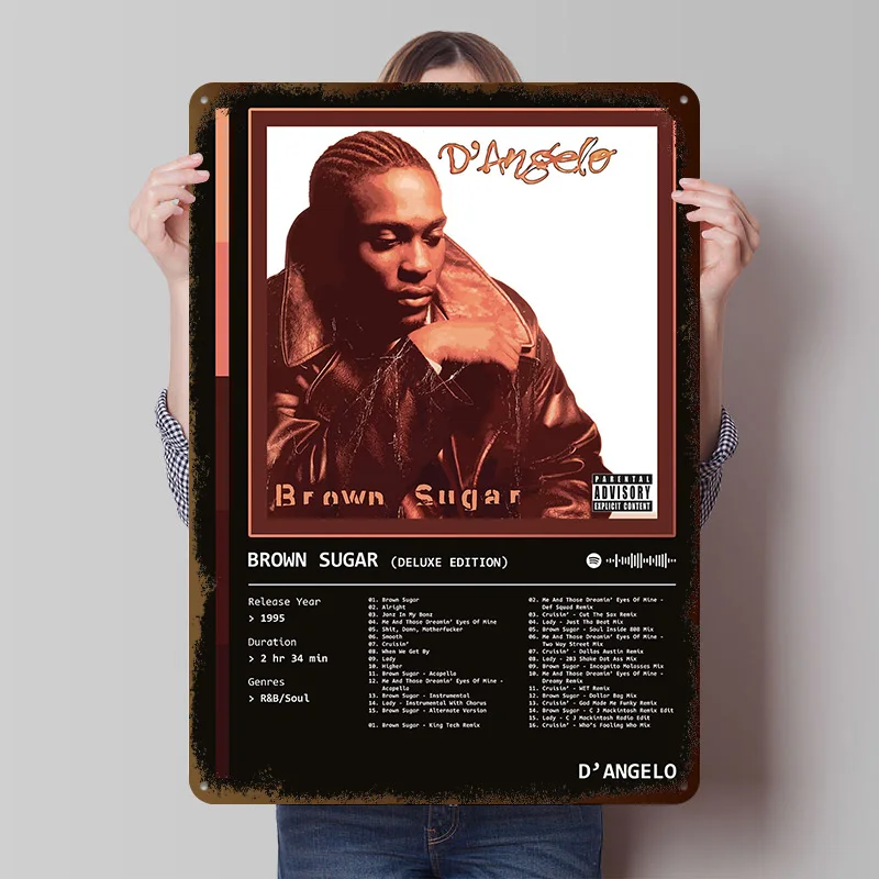 Póster del álbum Brown Sugar (1995) de D'Angelo, letreros metálicos vintage personalizados, arte de pared, placa de hojalata retro para decoración del hogar