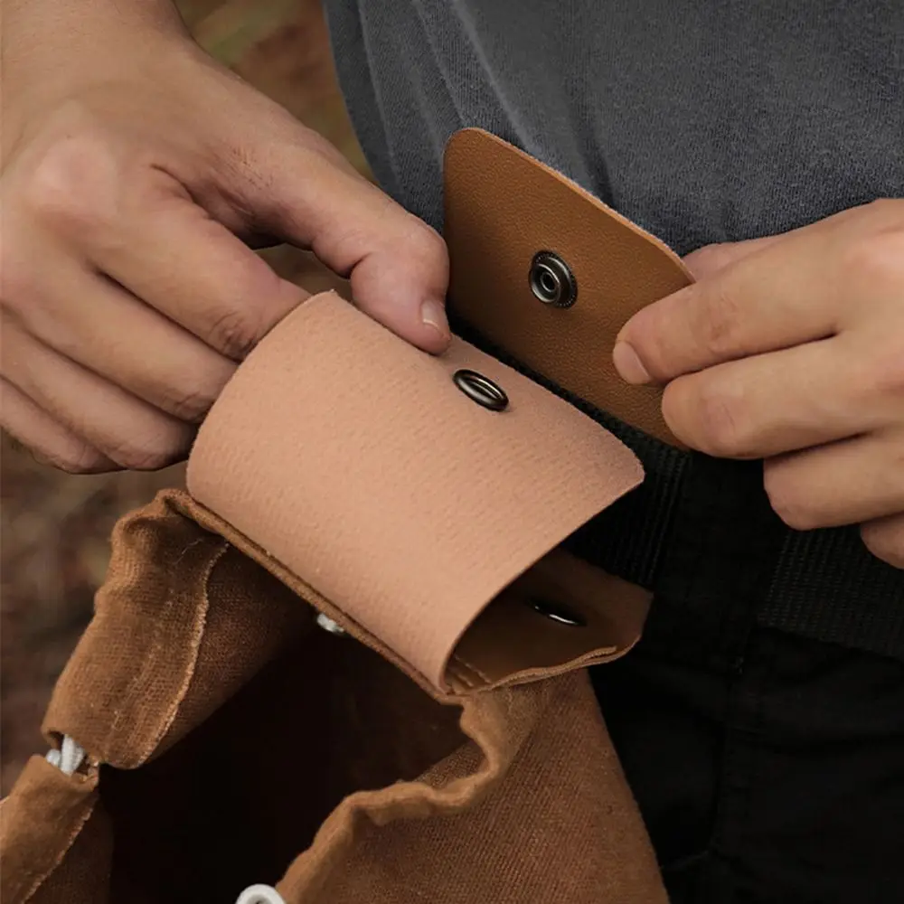 กระเป๋าผ้าแคนวาสพับได้ หนัง PU กันน้ำ กระเป๋าเก็บของสำหรับทำสวน กระเป๋าคาดเอวแบบมีหัวเข็มขัดผ้าแคนวาสเคลือบแว็กซ์