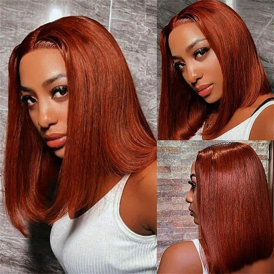 

Reddish Brown Short Bob Colored Human Hair Wigs Straight 13x4 Frontal Lace Wigs Human Hair Glueless Bob Cheap Hair Wigs On Sale