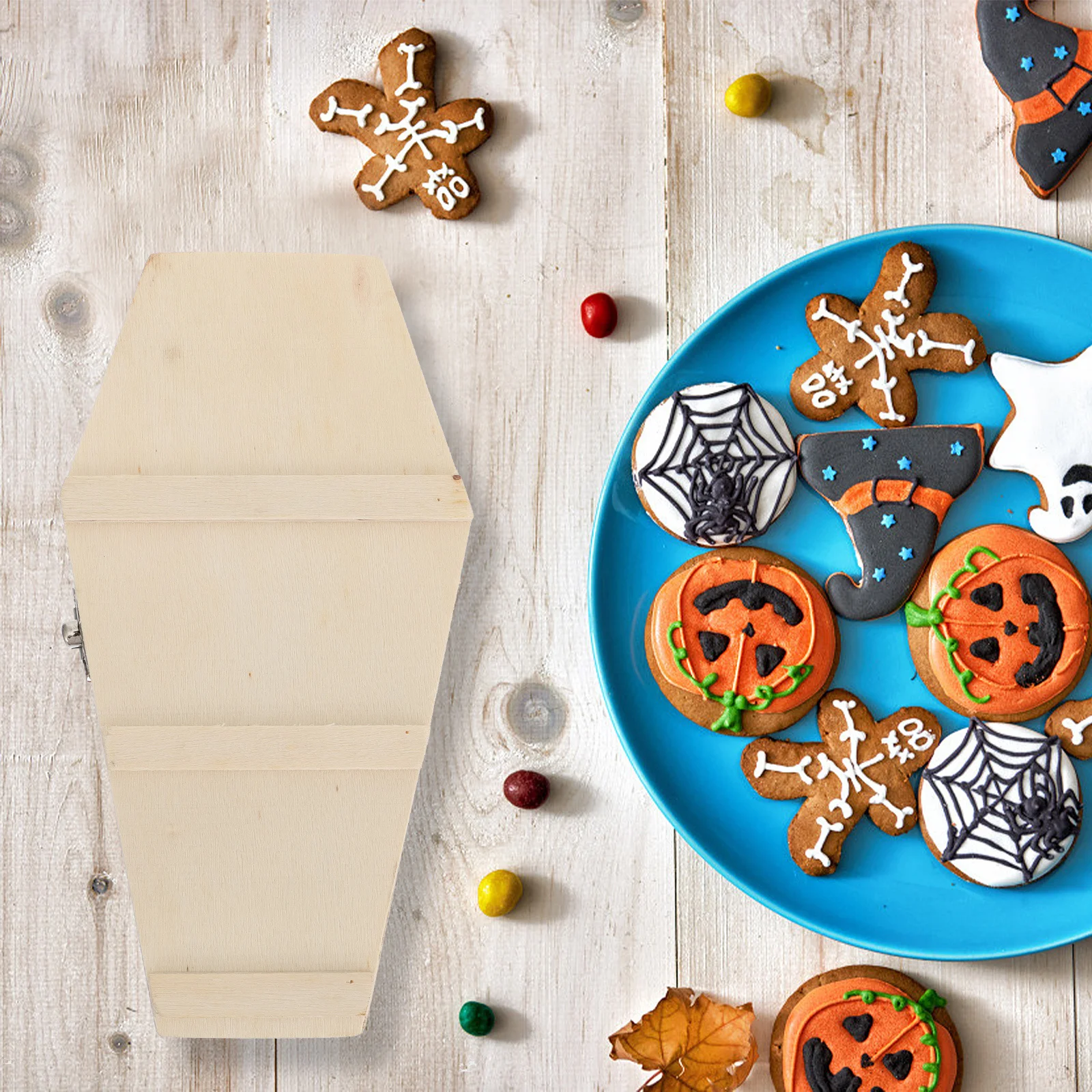 صندوق تخزين نعش الهالوين، علبة حلوى خشبية، دعامة تزيين حرفية، نعش صغير غير مكتمل لهدايا الحفلات #4