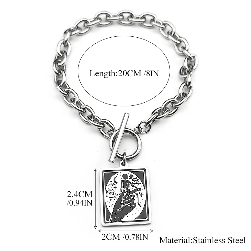 Magic Hand Skull Moon Bracelet for Women Men Stainless Steel Silver Color Halloween Square Hand Chain Jewelry Gift