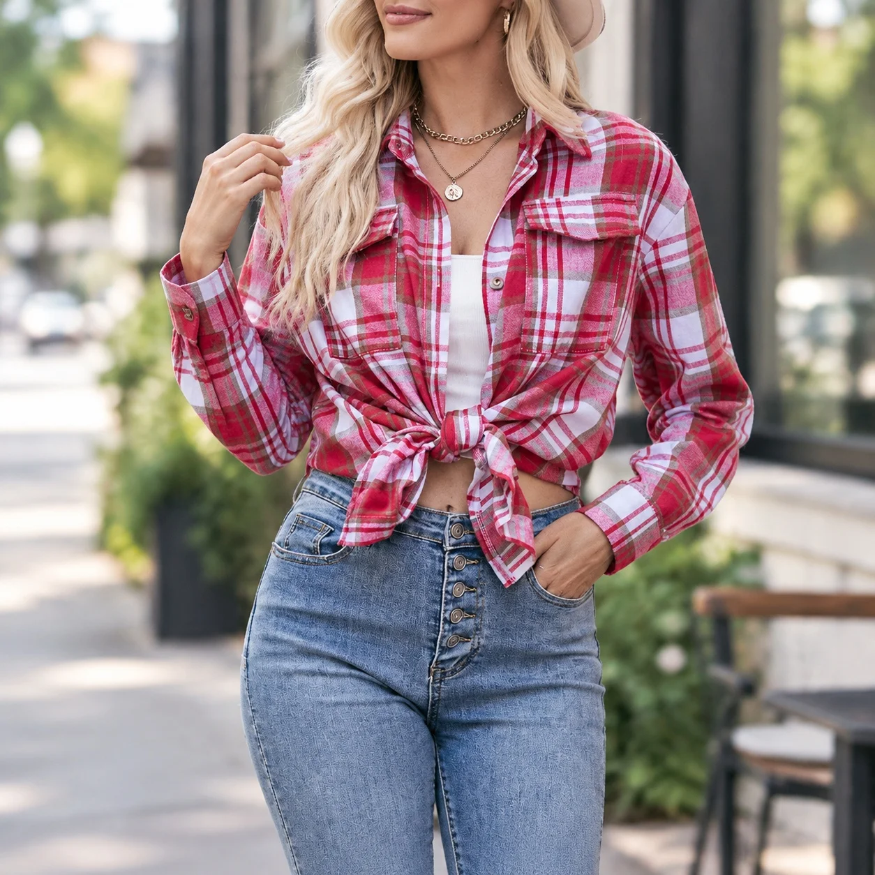 Plaid Shirt Casual Relaxed Fit Women Blouse with Button Front Long Sleeve Patchwork Striped Loose Fit Office Style Commuter Chic