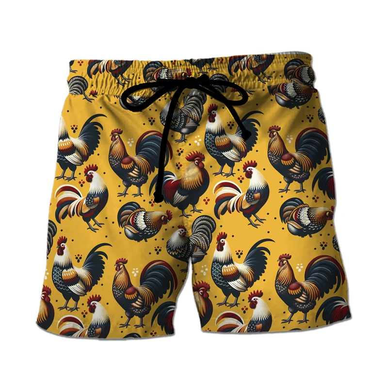 Funny Chicken Graphic Bermudas Hawaiian Boardshorts Rooster Board Shorts Male Trousers Boy Trunks Kids Beach Shorts Short Pants