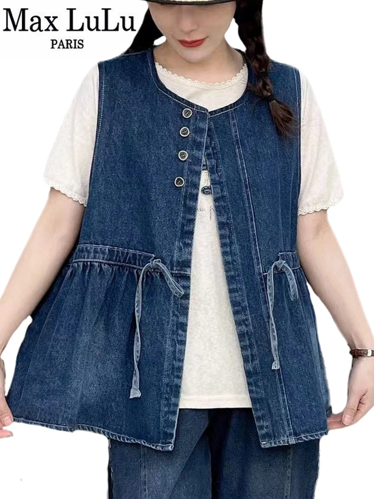 

Max LuLu Brand 2024 Spring Fashion Denim Vest Womens Korean Leisure Loose Classic Waistcoats Ladies Harajuku Sleeveless Clothes