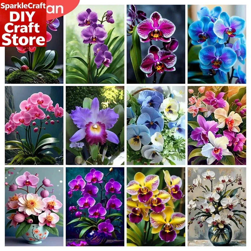 

unframe 5D Diamond Mosaic Orchid Flower Full Square Round Diamond Painting Floral Home Decor Picture Of Rhinestones Handmade