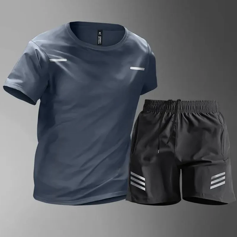 

Мужская спортивная одежда Qui Dry Ice Silk Fitn, футболка ort Sve, тренировочный дышащий комплект для бега, легкая одежда для бега