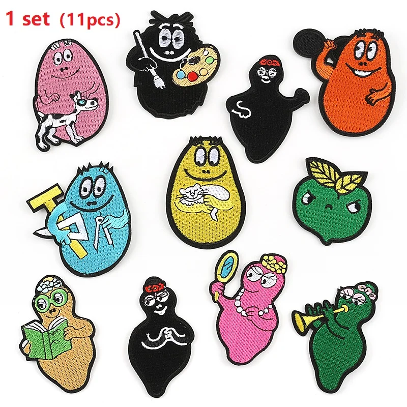 11Pcs Anime Les Barbapapa Series Iron on Embroidered Patch For on Child Clothes Hat Jeans Sticker Sew DIY Ironing Applique