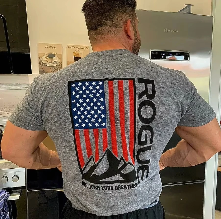 

Rg Fitness Shirt Men's Medium T-Shirt Black Short Sleeve Gym Workout Sports Workout Training Flag Oversize Tops Summer Clothing