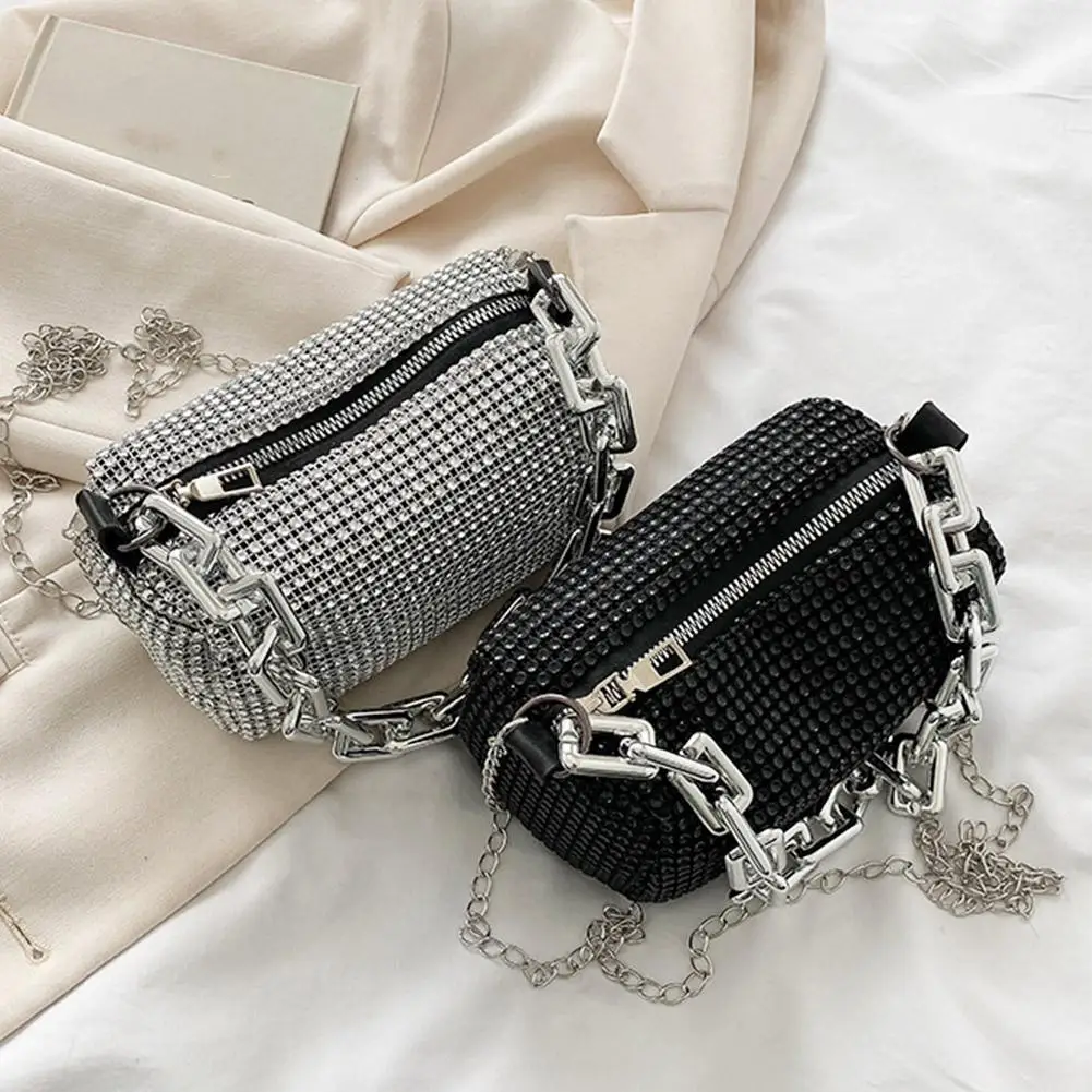 

Sparkling Rhinestone Chain Crossbody Bag Women's Glitter Crystal Evening Clutch Purse with Chain Strap Party & Club Shoulder Bag