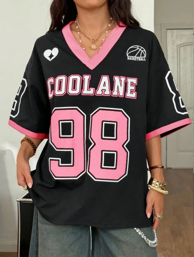 

Женский спортивный трикотаж No 98, футболка с короткими рукавами и принтом, летние бейсбольные майки, модная повседневная женская спортивная футболка больших размеров