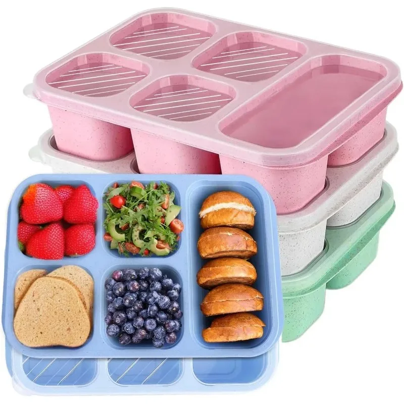 Bento Box Lunch Box 5-Compartment Meal Prep Container Heat-resistant Reusable Food Storage Snack Box Containers Fruits Case