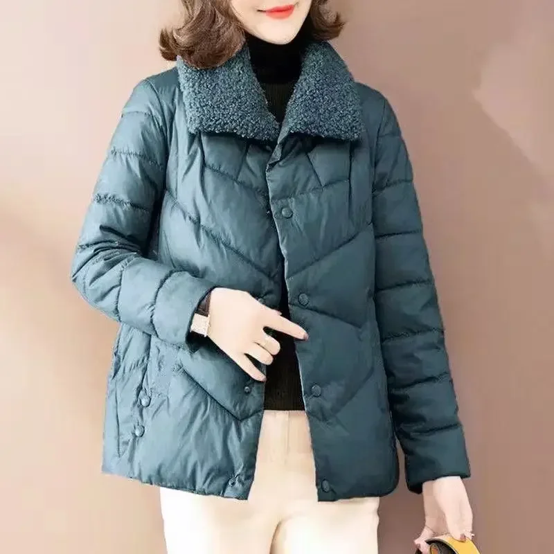 

Women's Winter Coats 2023 New Outerwear Lapel Single Breasted Slim Small Cotton Padded Warm Parkas Vintage Oversized Jacket Tops