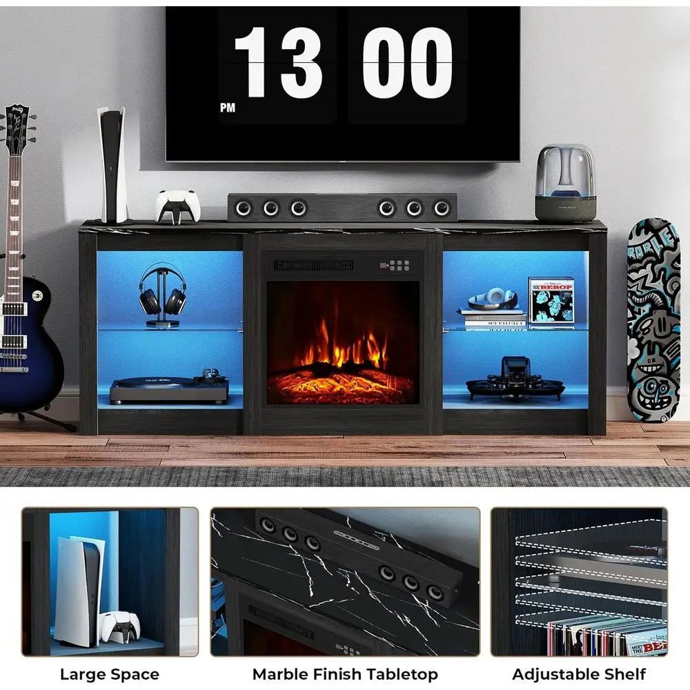 

ireplace TV Stand 58" Wooden ern Entertainment Center with 18" Electric ireplace, Adjustable Glass Shelves & LED Light or TVs Up