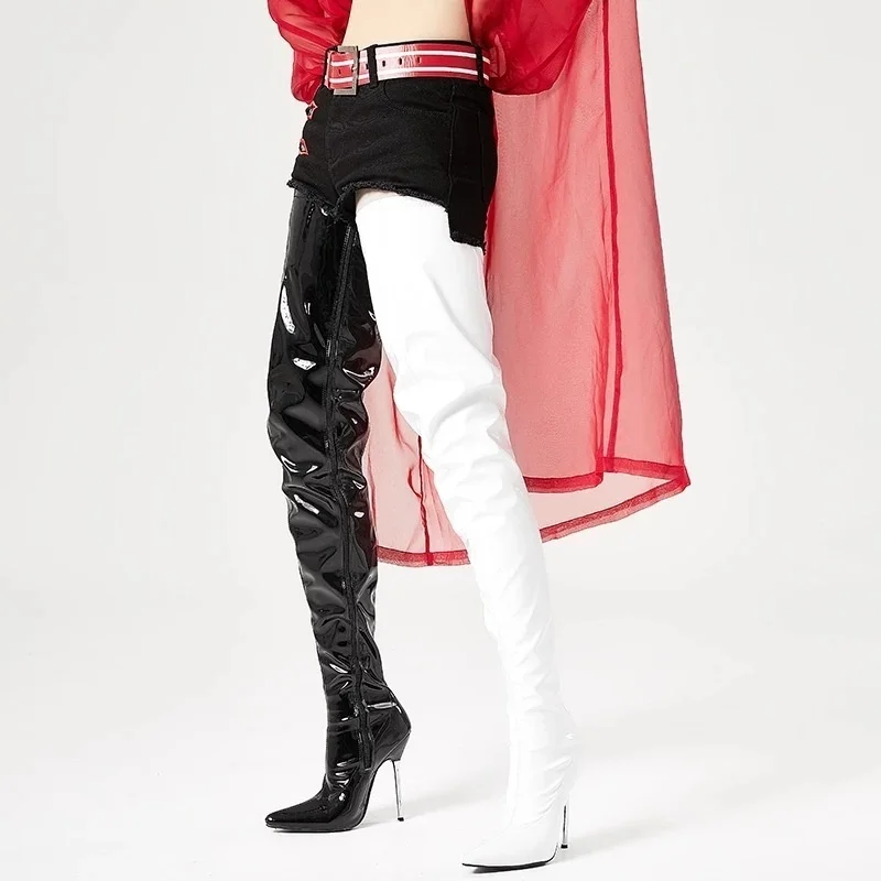 

Sexy 12cm Metal Stiletto Heels Over The Knee Boots Women's Shoes Thigh High Boots With Zipper Girl Party Shoes