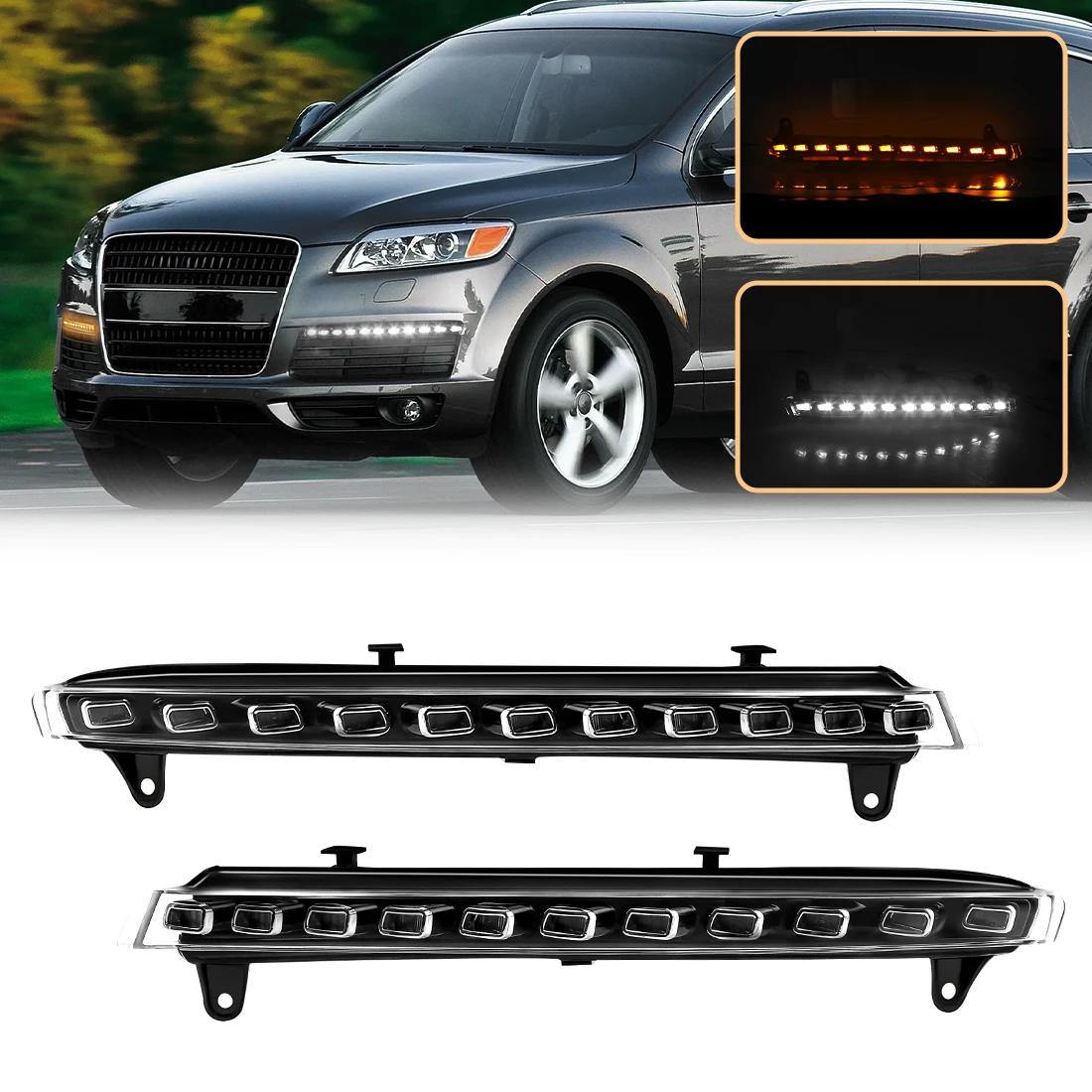 

2pcs DRL For Audi Q7 2006 2007 2008 2009 Daytime Running Light Flowing Turn Signal Lamp White Driving Daylight Waterproof