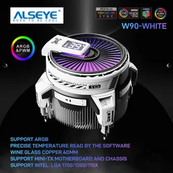 ALSEYE W90C ARGB Cpu Cooler Precise Temperature Display Low Noise 5V 3Pin Cooler With DIY Stickers Support 1700/1200/115X