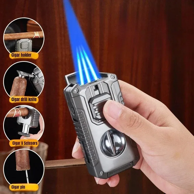 

Creative 5-in-3 Direct Spray Cigar Lighter with V-shaped Scissors, 1300 ° High Temperature Portable Multifunctional Lighter
