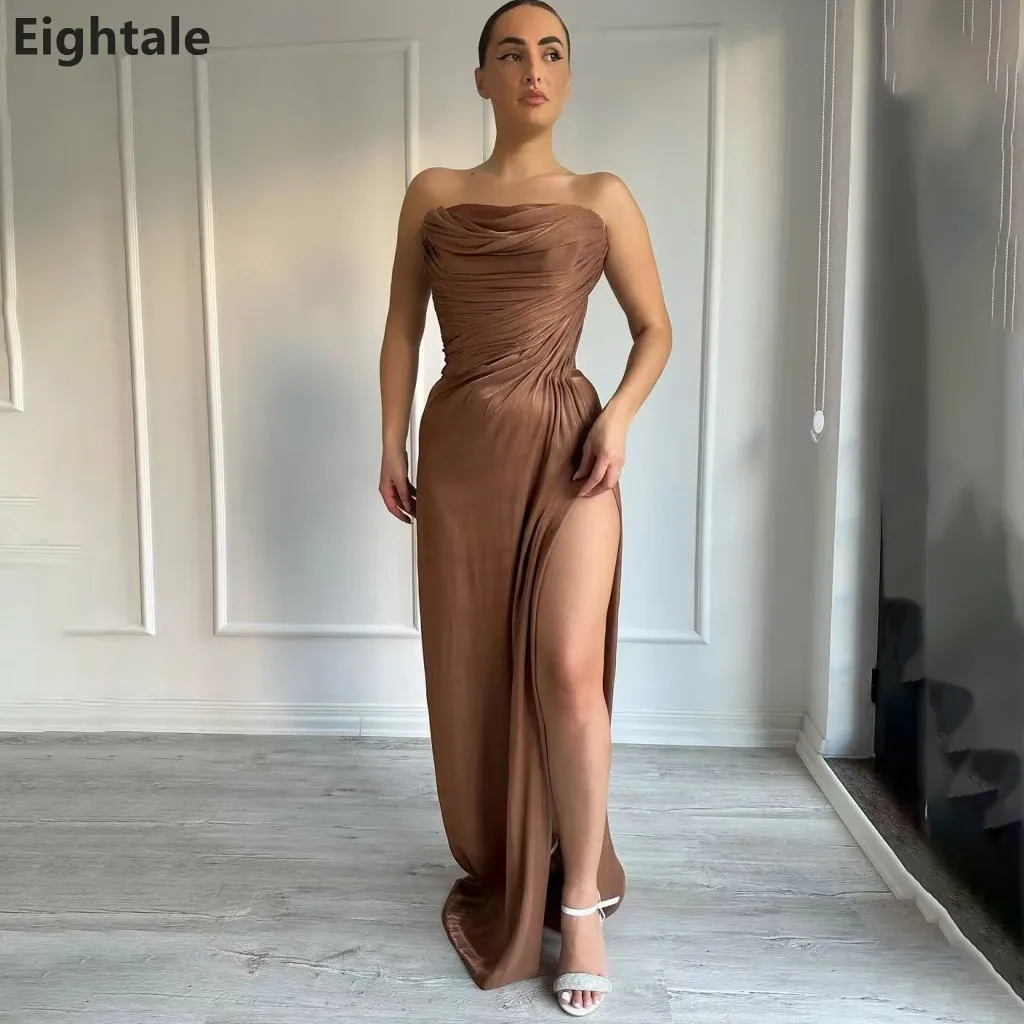 Suknia wieczorowa Eightale 2025, maxi, z brązowego szyfonu jedwabnego, bez ramiączek, na wesele, przyjęcie, bal, formalna, suknia na przyjęcie w Dubaju, szyta na miarę.