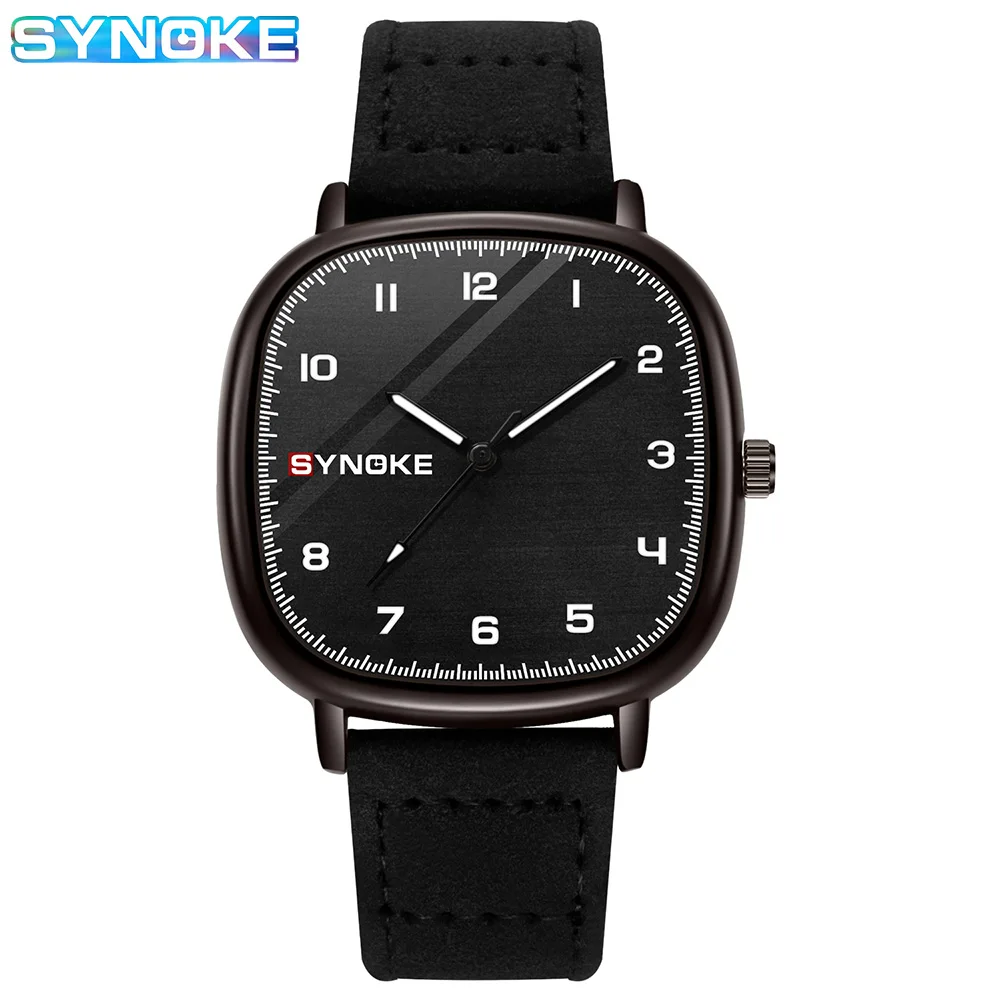 Men Watches SYNOKE Brand Luxury Alloy Case Leather Strap Waterproof Sport Quartz Military Watch Men Relogio Masculino